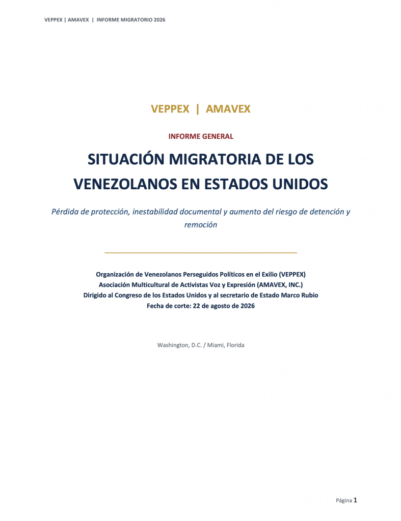 VEPPEX y AMAVEX alertan sobre la creciente inestabilidad migratoria de los venezolanos en Estados Unidos.